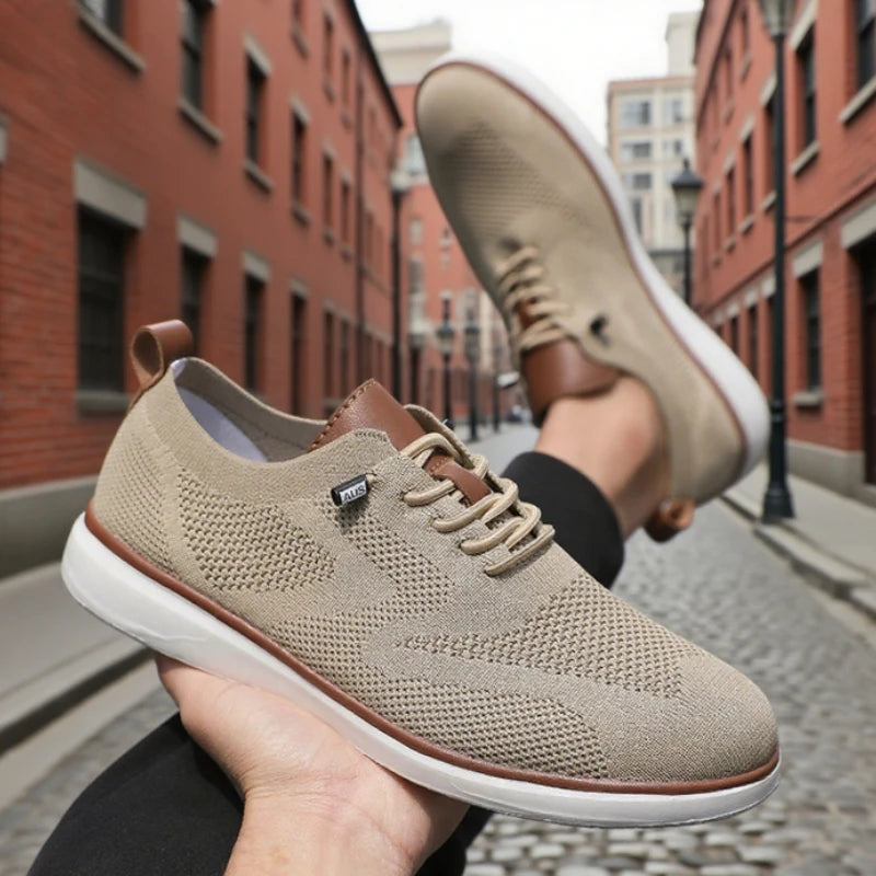 Classic Men's Walking Shoes Breathable Knitted Flat Shoes Soft Comfortable Lightweight Minimalist Lace Up Street Causal Shoes
