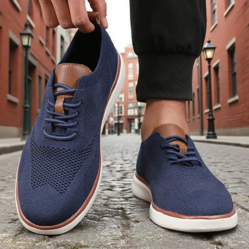 Classic Men's Walking Shoes Breathable Knitted Flat Shoes Soft Comfortable Lightweight Minimalist Lace Up Street Causal Shoes