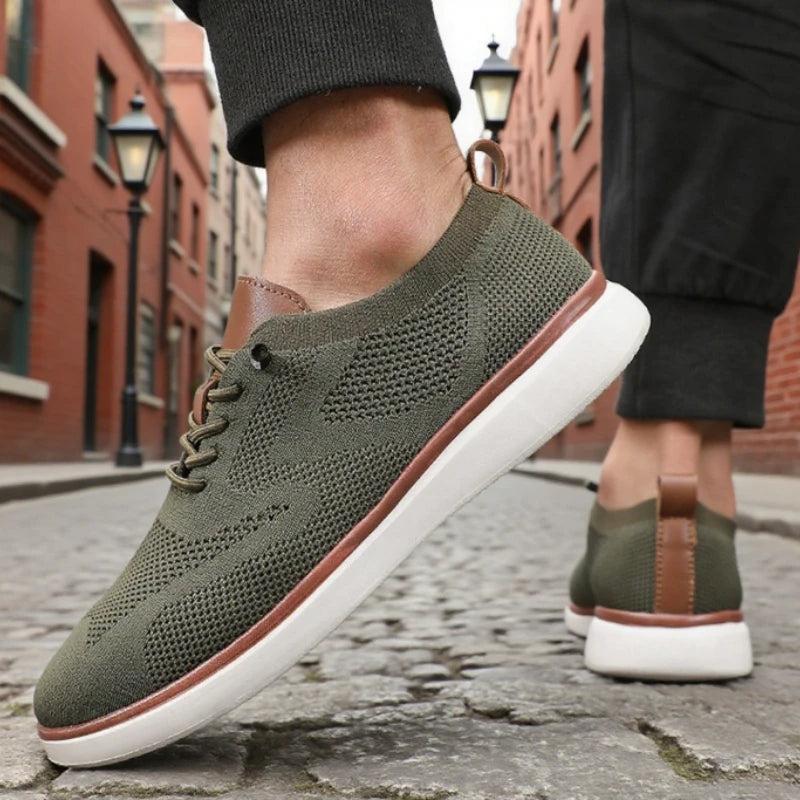 Classic Men's Walking Shoes Breathable Knitted Flat Shoes Soft Comfortable Lightweight Minimalist Lace Up Street Causal Shoes