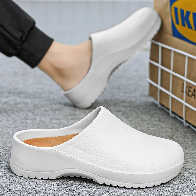 Men Chef Shoes Summer Non-slip Beach Slippers Water-proof Oil-Proof Kitchen Garden Clogs Hotel Work Shoe EVA Sandals All Seasons