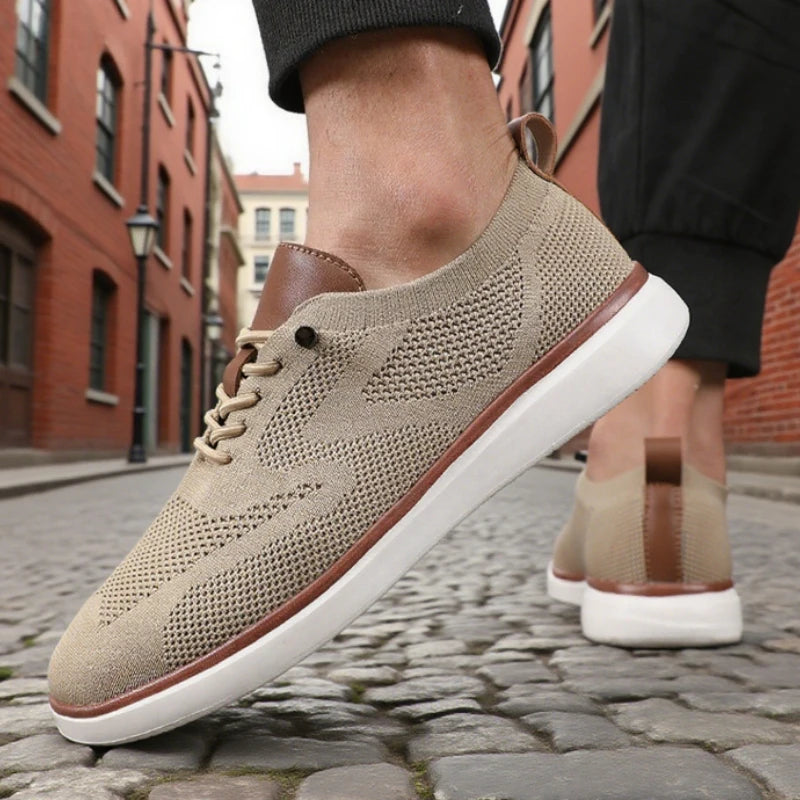 Classic Men's Walking Shoes Breathable Knitted Flat Shoes Soft Comfortable Lightweight Minimalist Lace Up Street Causal Shoes