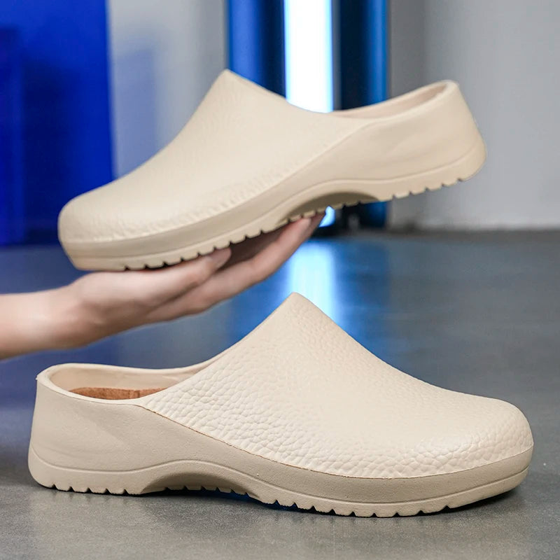 Men Chef Shoes Summer Non-slip Beach Slippers Water-proof Oil-Proof Kitchen Garden Clogs Hotel Work Shoe EVA Sandals All Seasons