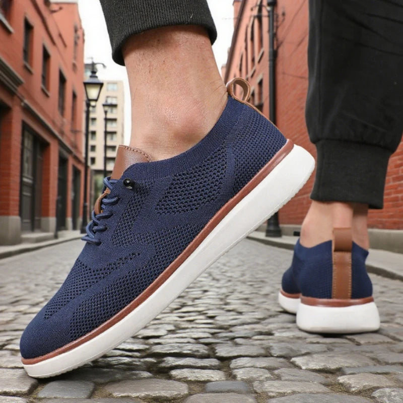 Classic Men's Walking Shoes Breathable Knitted Flat Shoes Soft Comfortable Lightweight Minimalist Lace Up Street Causal Shoes