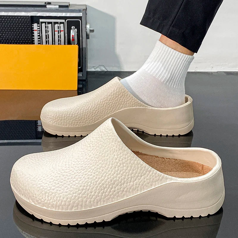 Men Chef Shoes Summer Non-slip Beach Slippers Water-proof Oil-Proof Kitchen Garden Clogs Hotel Work Shoe EVA Sandals All Seasons