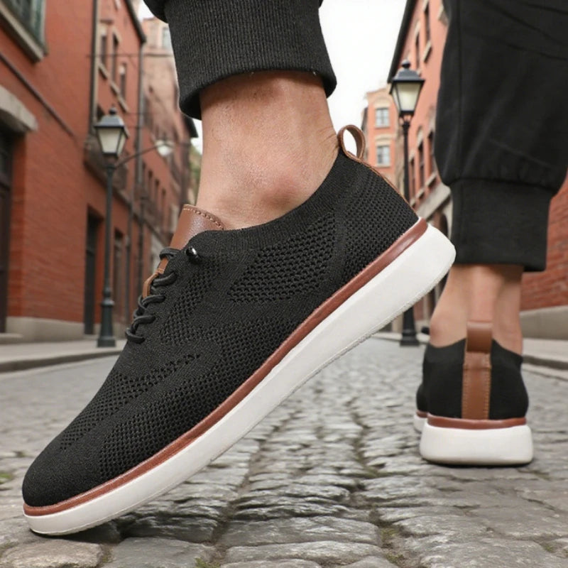 Classic Men's Walking Shoes Breathable Knitted Flat Shoes Soft Comfortable Lightweight Minimalist Lace Up Street Causal Shoes