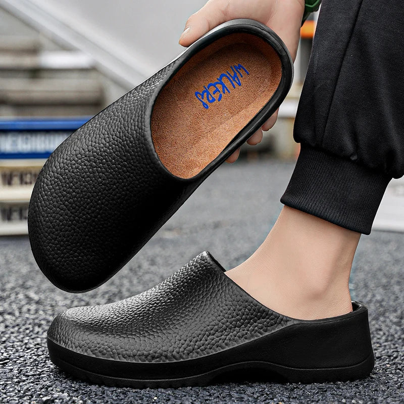 Men Chef Shoes Summer Non-slip Beach Slippers Water-proof Oil-Proof Kitchen Garden Clogs Hotel Work Shoe EVA Sandals All Seasons
